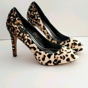 White House Black Market leopard animal print calfskin heels 7